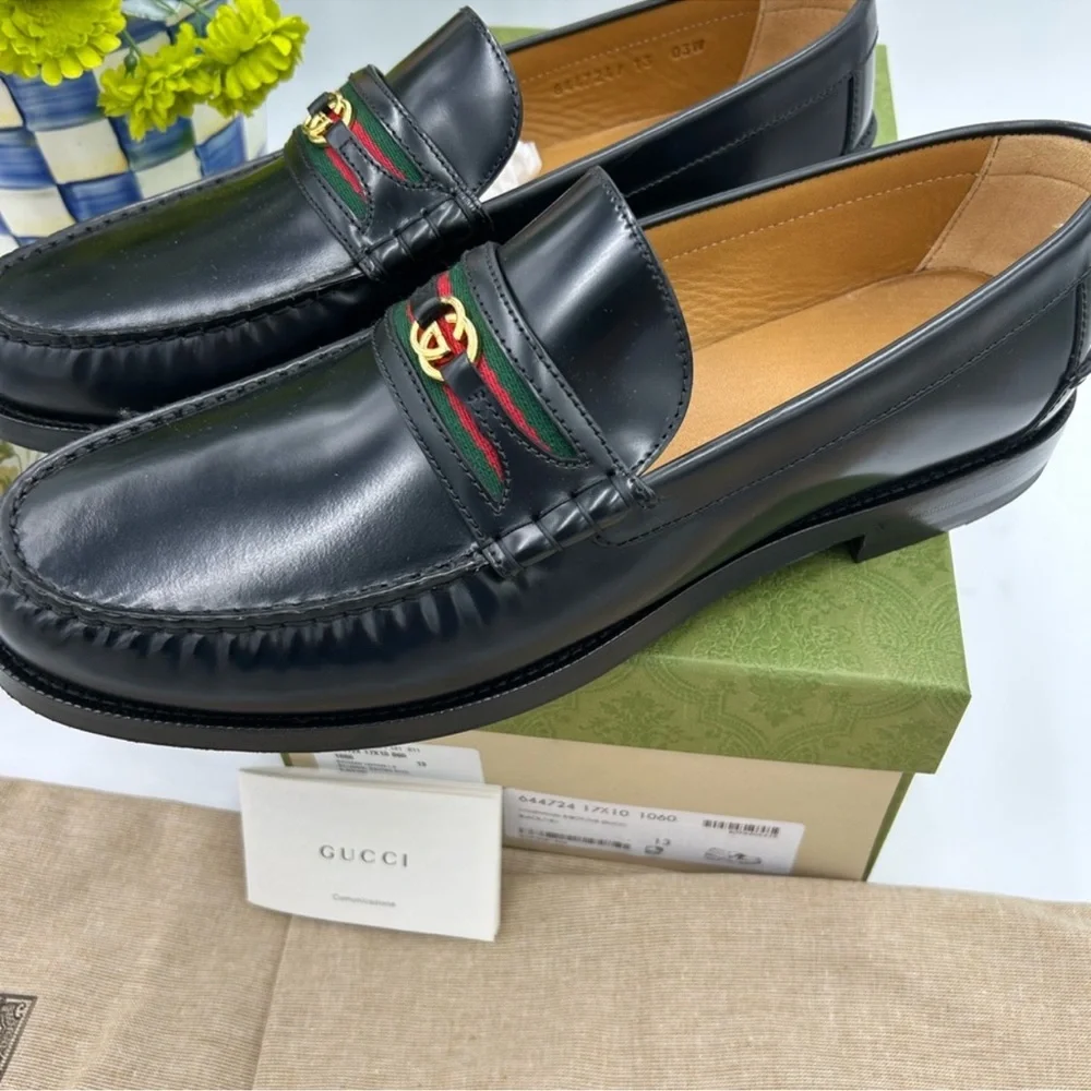 Men’s Gucci, black Kaveh interlocking G leather loafer size 13 made in Italy - Picture 5 of 12